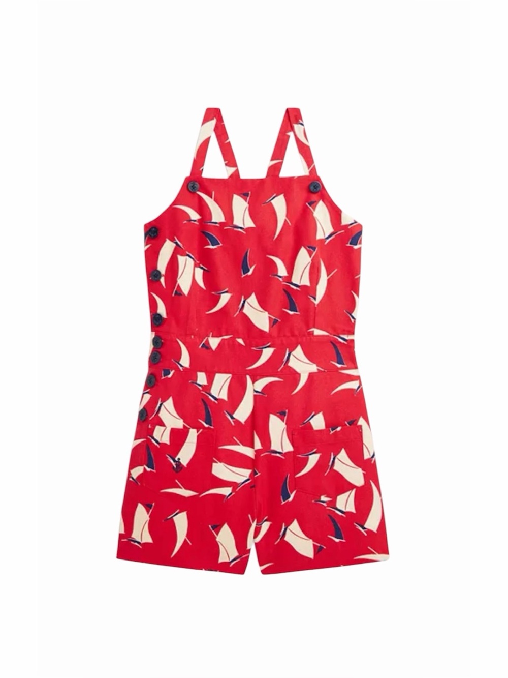 Polo Ralph Lauren Girls' Sailboat-Print Cotton Canvas Romper Size 7